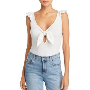 NWT L SAGE the label bunny tie flutter sleeve keyhole bodysuit white rib thong